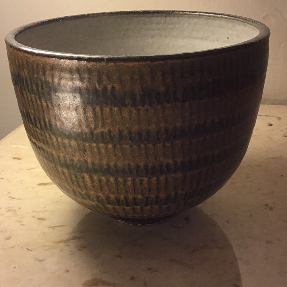 Textured Ceramic Art Bowl in Brown and Gray